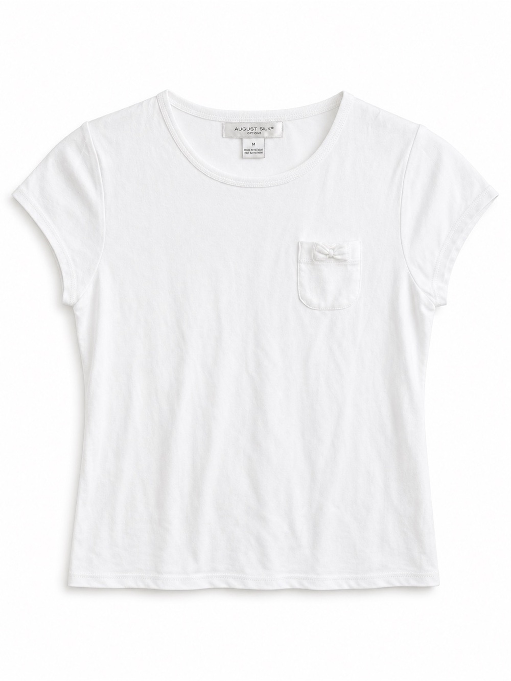 August Silk Options White Cotton T-Shirt with Bow Pocket Size M